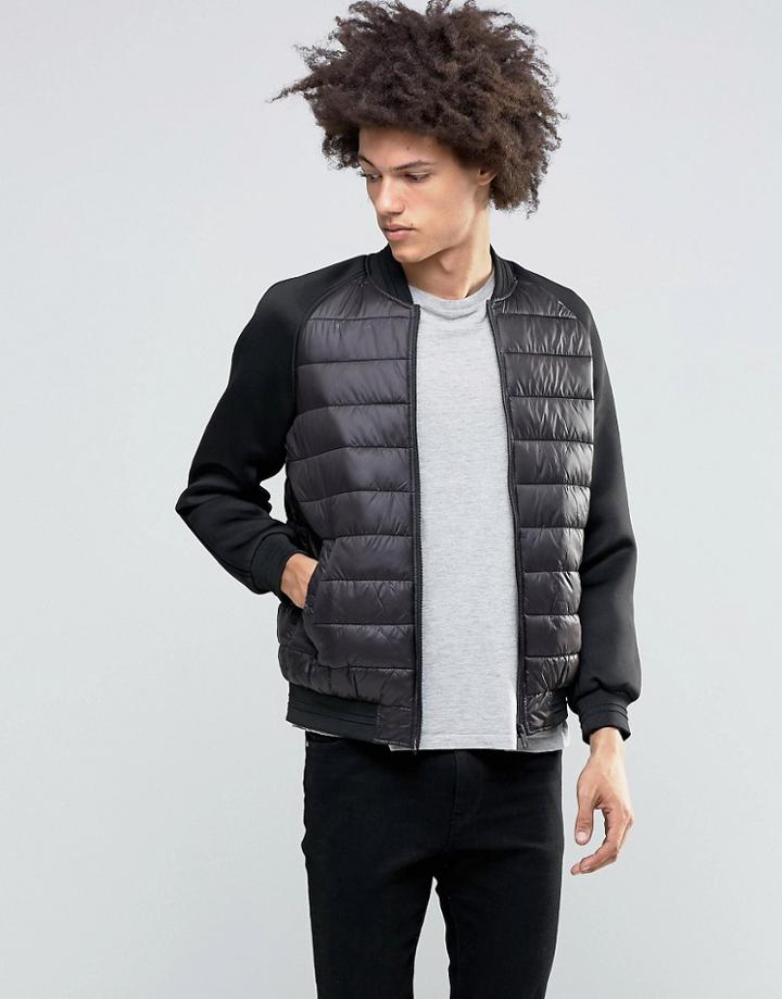 Brave Soul Scuba Sleeve Padded Front Jacket - Black