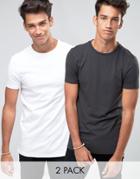 Asos 2 Pack Longline Muscle T-shirt In Gray/white - Multi