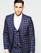 Vito Super Skinny Check Suit Jacket With Stretch - Navy