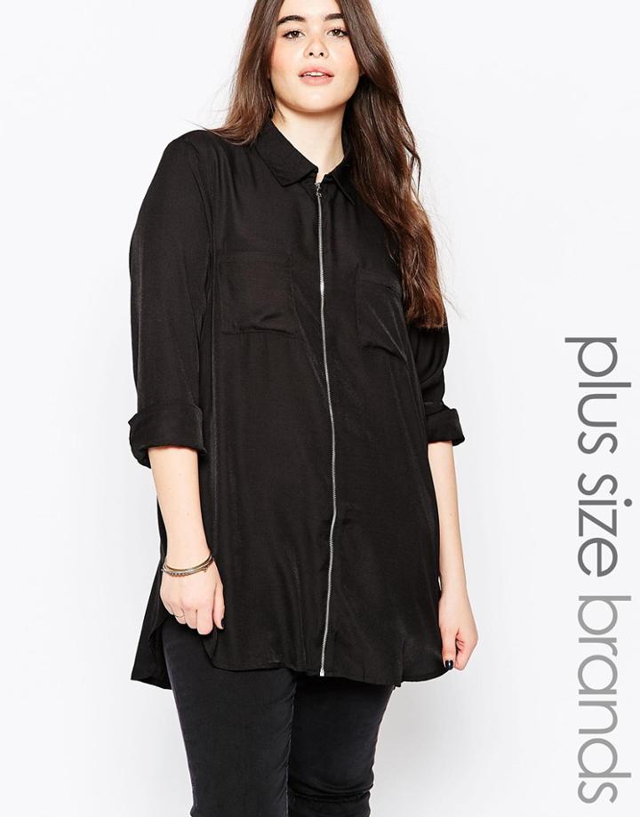 Brave Soul Plus Utility Longline Shirt - Black