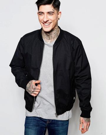 Fat Moose Bomber Jacket In Black - Black