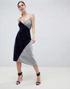 Asos Design Velvet Check Mix Midi Dress - Multi
