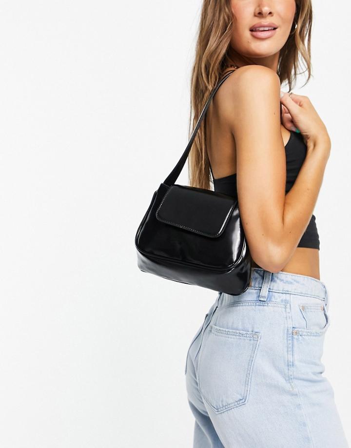 Asos Design Curved Shoulder Bag With Flap In Black