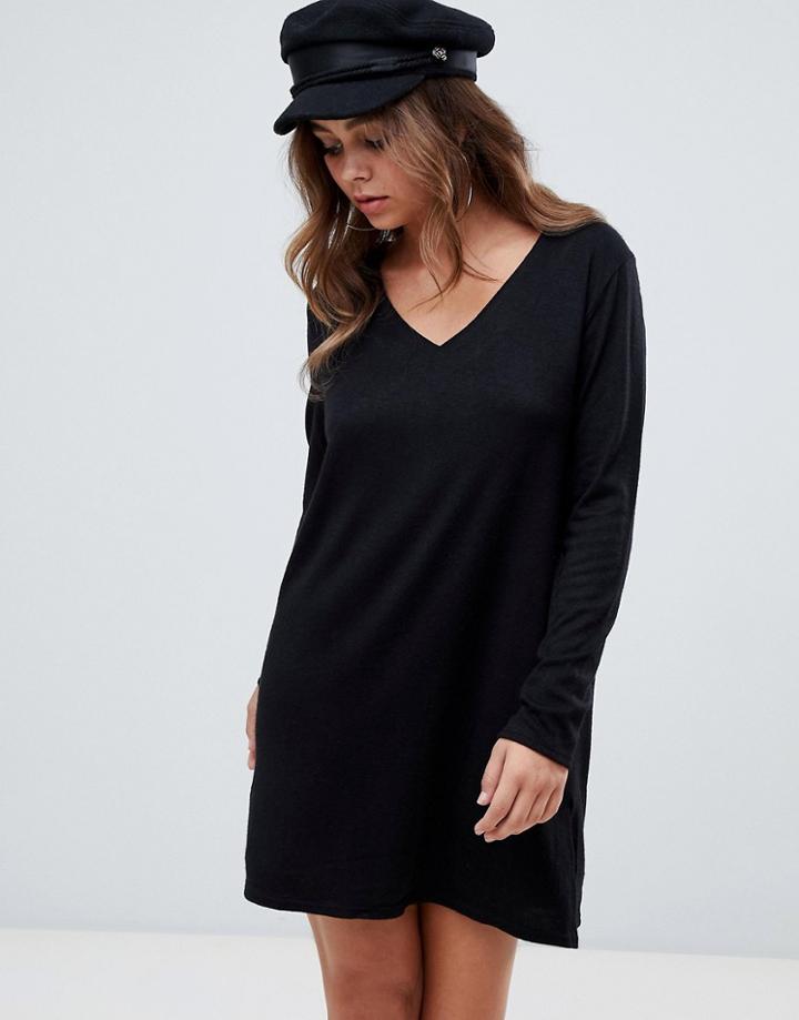 Boohoo V Neck Sweater Dress In Black - Black