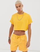 Asos Design Oversized Cropped T-shirt With Roll Sleeve In Yellow - Yellow