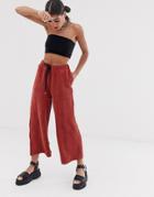 Noisy May Wide Leg Cropped Pants In Rust-brown