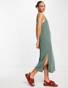 Vero Moda Lightweight Midi Cami Dress With Tie Back In Khaki-green