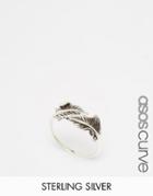 Asos Curve Sterling Silver Open Leaf Ring - Burnished Silver