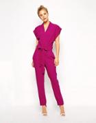 Asos Jumpsuit With Tie Waist And Short Sleeves - Pink