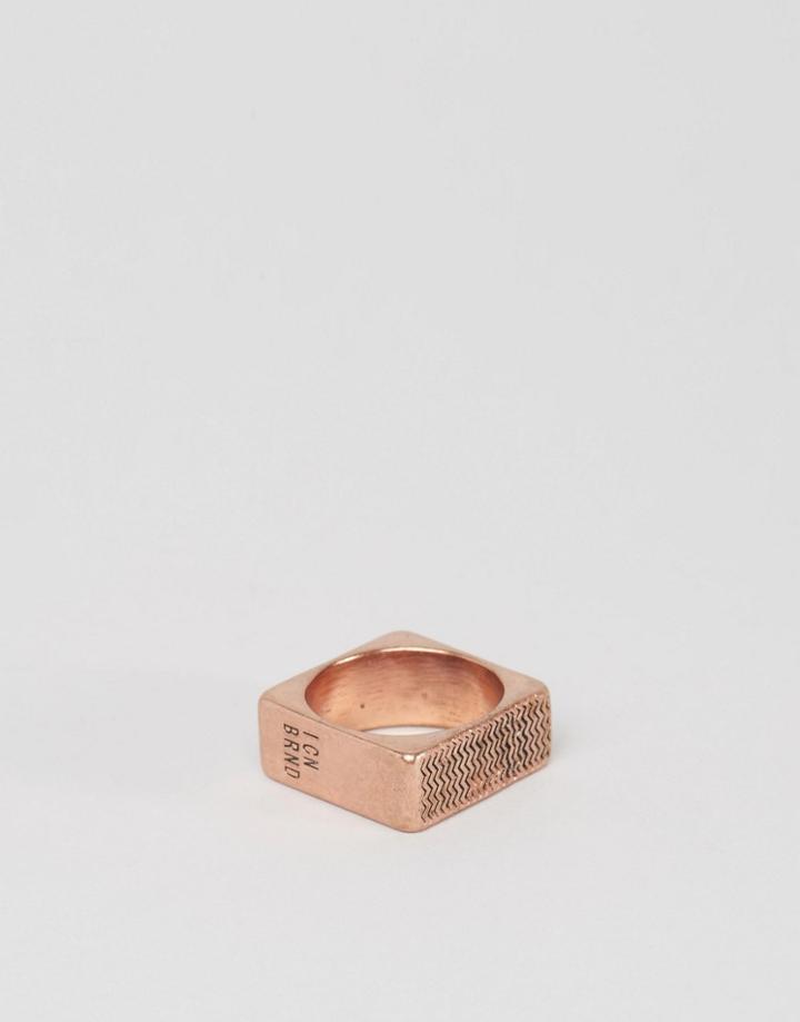 Icon Brand Square Ring In Burnished Gold - Gold