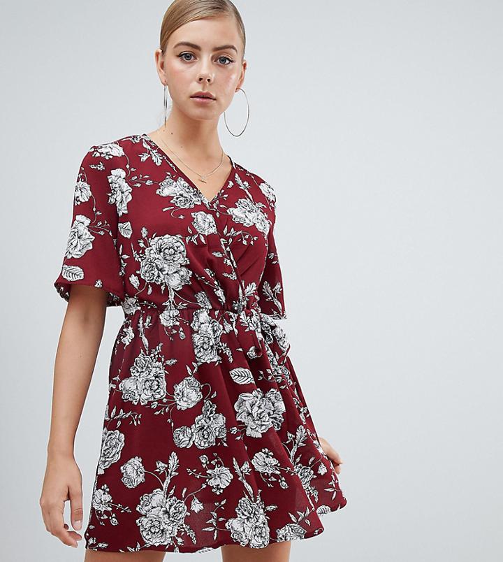 Missguided Skater Mini Dress In Red Floral - Red