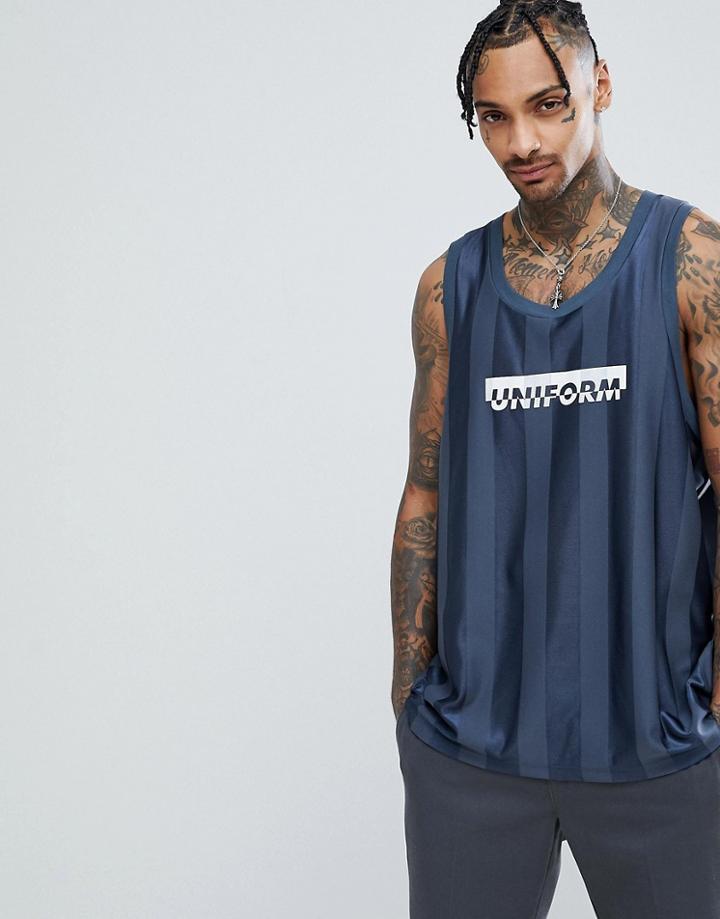 Asos Oversized Tank In Mesh With Uniform Print - Navy