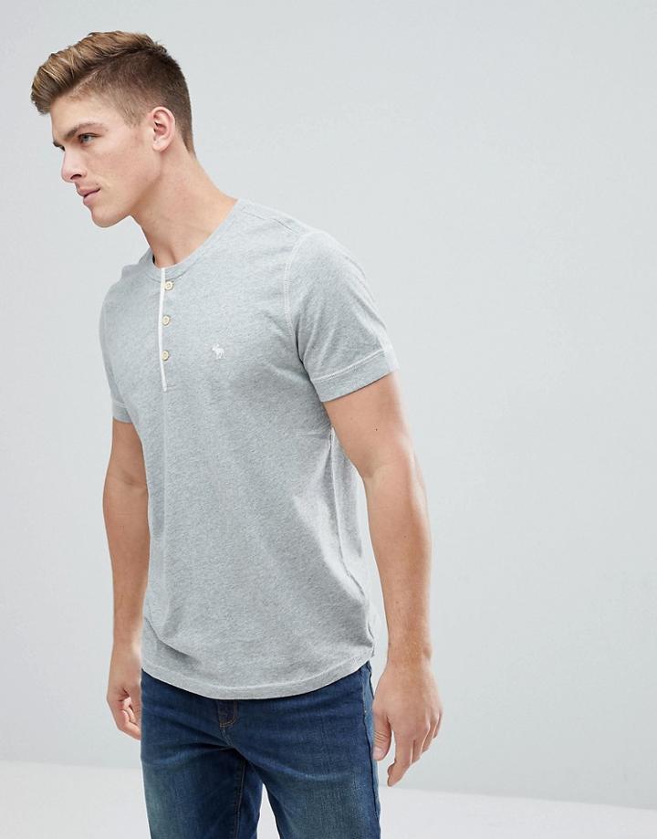 Abercrombie & Fitch Henley T-shirt Contrast Placket Icon Moose Logo In Gray Marl - Gray
