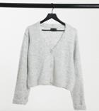 Asos Design Tall Boxy Cardigan With Turn Back Cuffs In Gray-grey