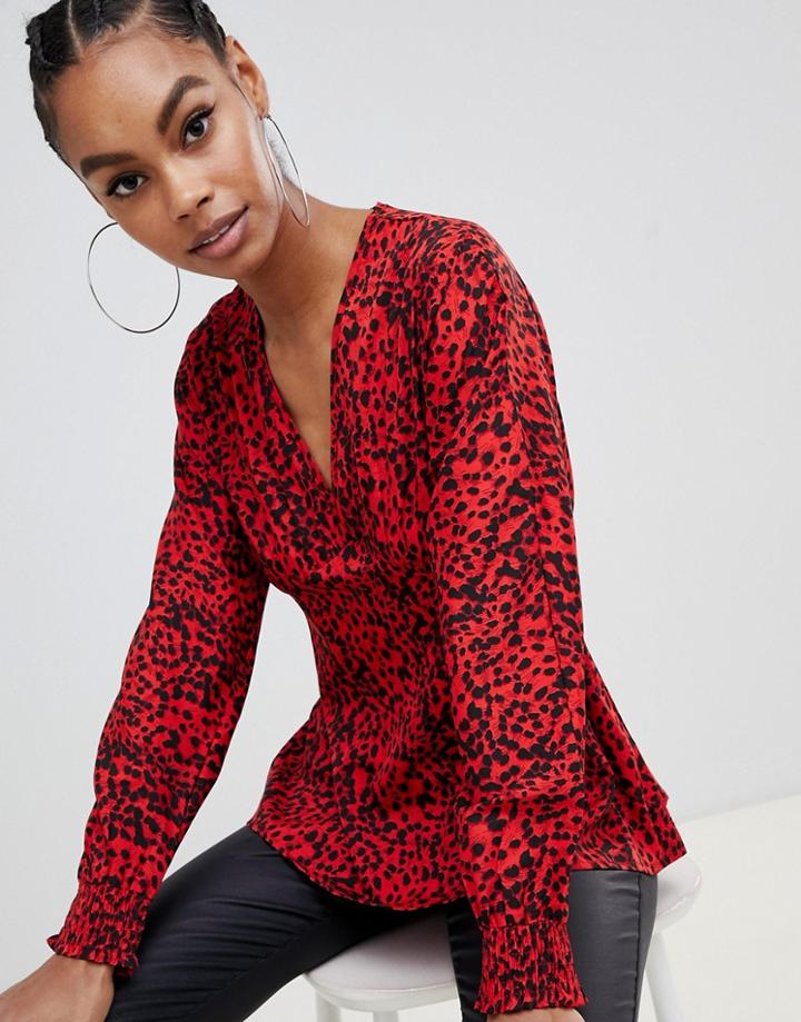 Boohoo Batwing Blouse In Red Leopard - Red