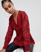 Boohoo Batwing Blouse In Red Leopard - Red