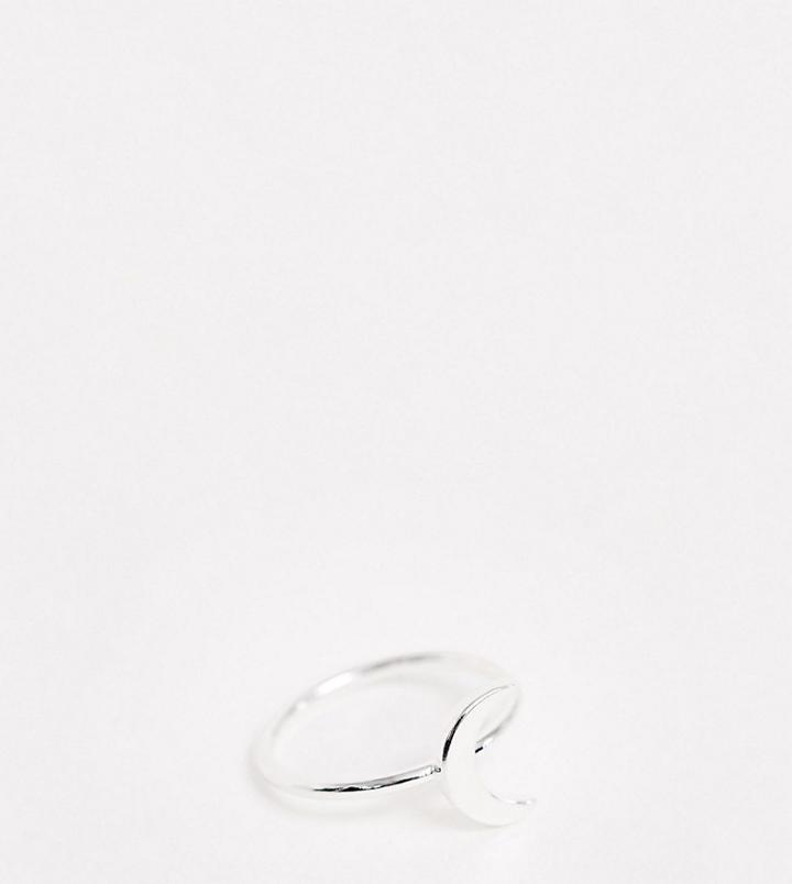 Asos Design Sterling Silver Pinky Ring With Moon