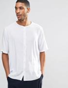 Asos Collarless Shirt In White With Half Sleeve - White