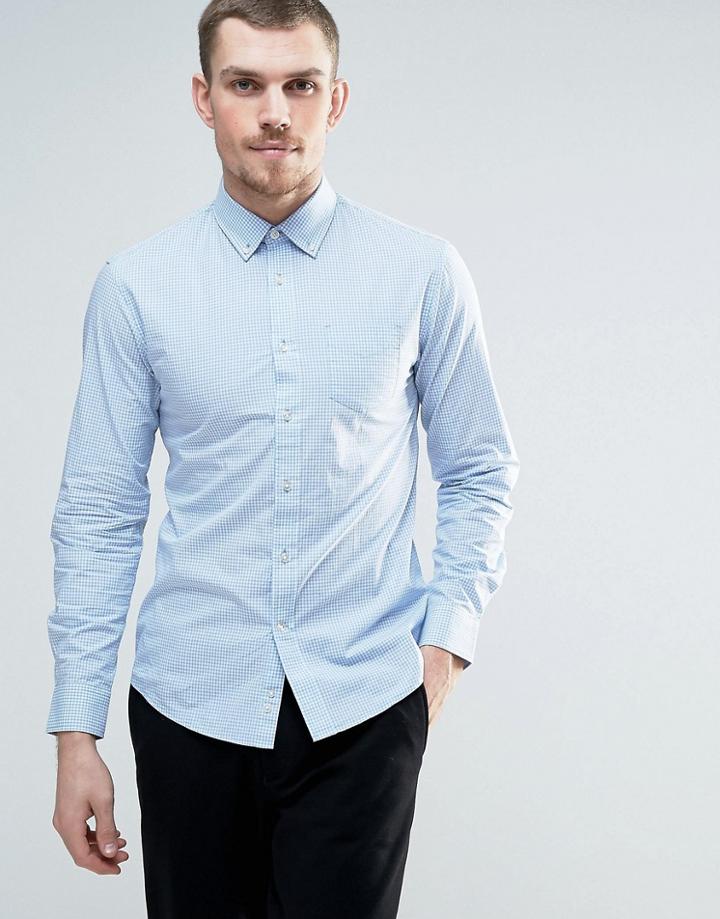 Celio Gingham Shirt With Button Down Collar - Navy