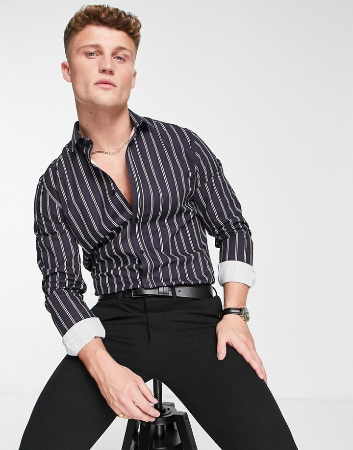 Harry Brown Navy And White Striped Slim Fit Shirt