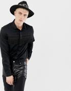 Asos Edition Regular Fit Satin Shirt With Fringing - Black