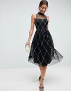 Asos Premium High Neck Pearl Embellished Midi Prom Dress - Black