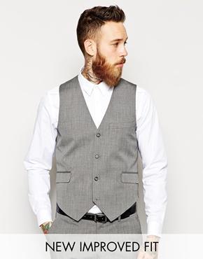 Asos Slim Fit Vest In Gray Pindot - Gray