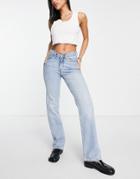Weekday Twig Cotton Blend Mid V-rise Straight Leg Jeans In Blue