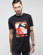 Asos Longline T-shirt With Metallica Kill 'em All Print In Black - Black