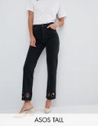 Asos Tall Florence Authentic Straight Leg Jeans In Washed Black With Oversize Rivets - Black