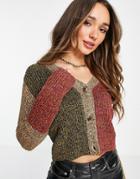 French Connection Marielle Knitted Cardigan In Brown Color Block