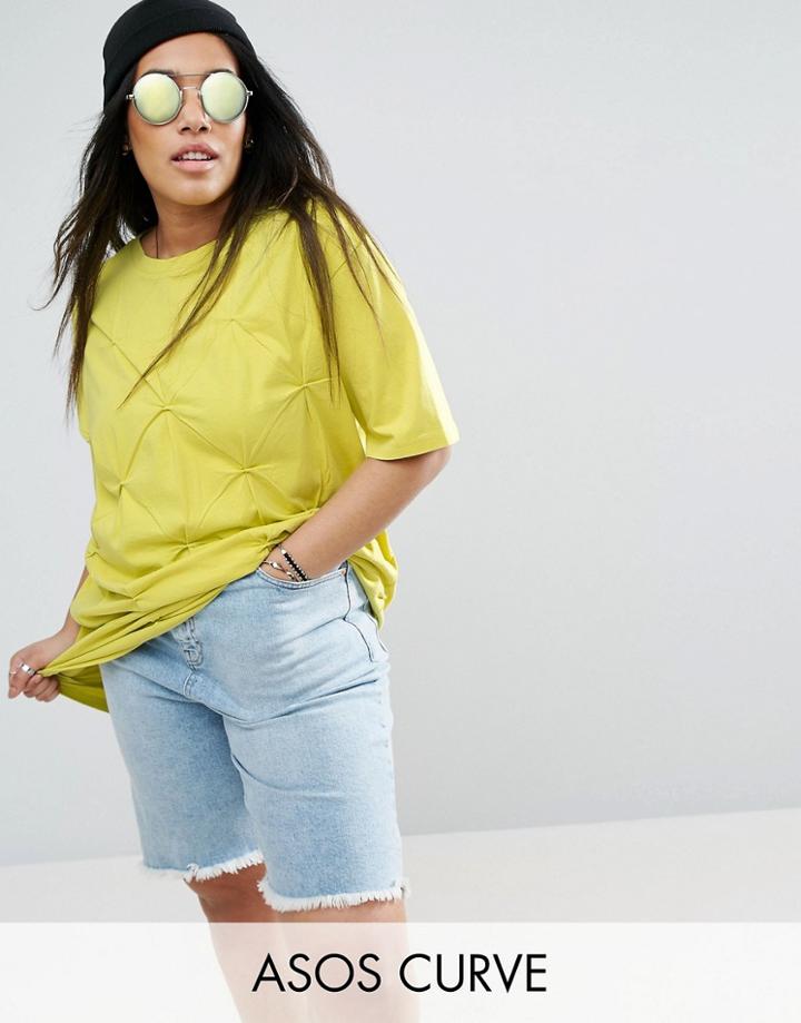 Asos Curve T-shirt In Oversized Fit With Pin Tuck Detail - Yellow