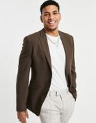 Asos Design Summer Wedding Range Super Skinny Suit Jacket In Brown Micro Texture