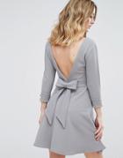 Club L Crepe Skater Dress With Bow Back And Button Detail - Gray