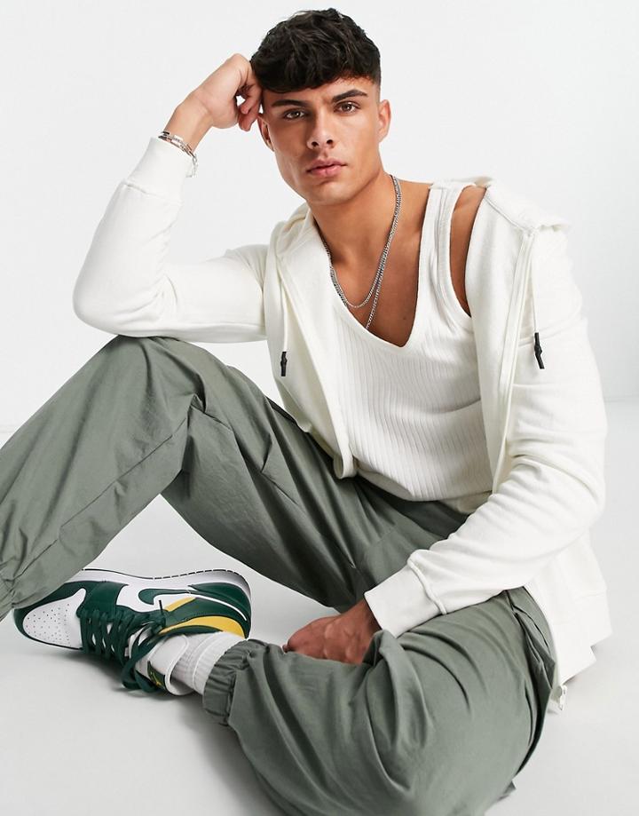 Brave Soul Full Zip Hoodie In Cream-white