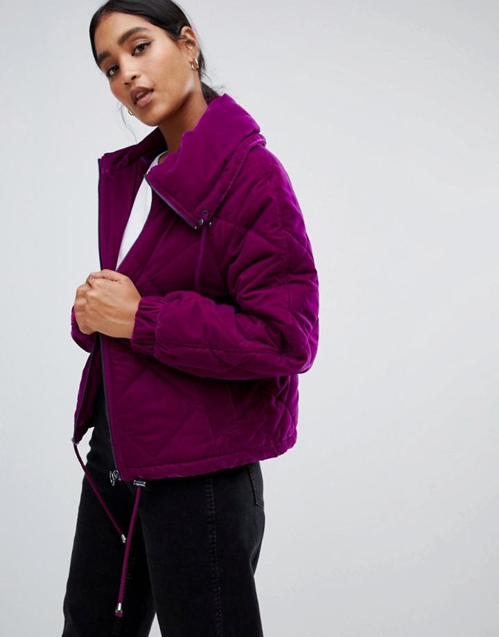 Asos Design Velvet Quilted Bomber - Purple