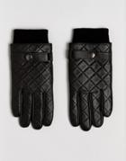 Asos Leather Gloves In Black With Quilt Design - Black
