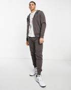 Threadbare Full Zip Hoodie & Jogger Tracksuit Set In Charcoal-gray