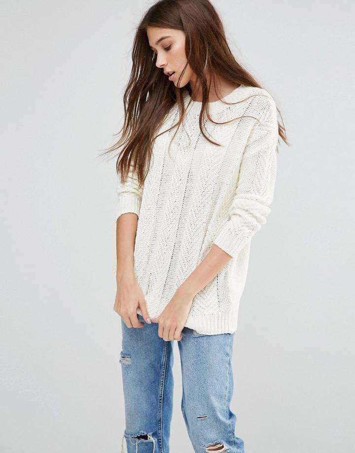 Vila Grow Cable Knit Sweater In Cream - Red