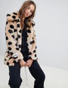 Jakke Mid Length Faux Fur Coat In Spot - Beige