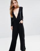 Asos Extreme Plunge Jersey Jumpsuit With Wide Leg - Black