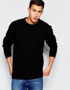 Asos Lambswool Rich Sweater With All Over Rib - Black