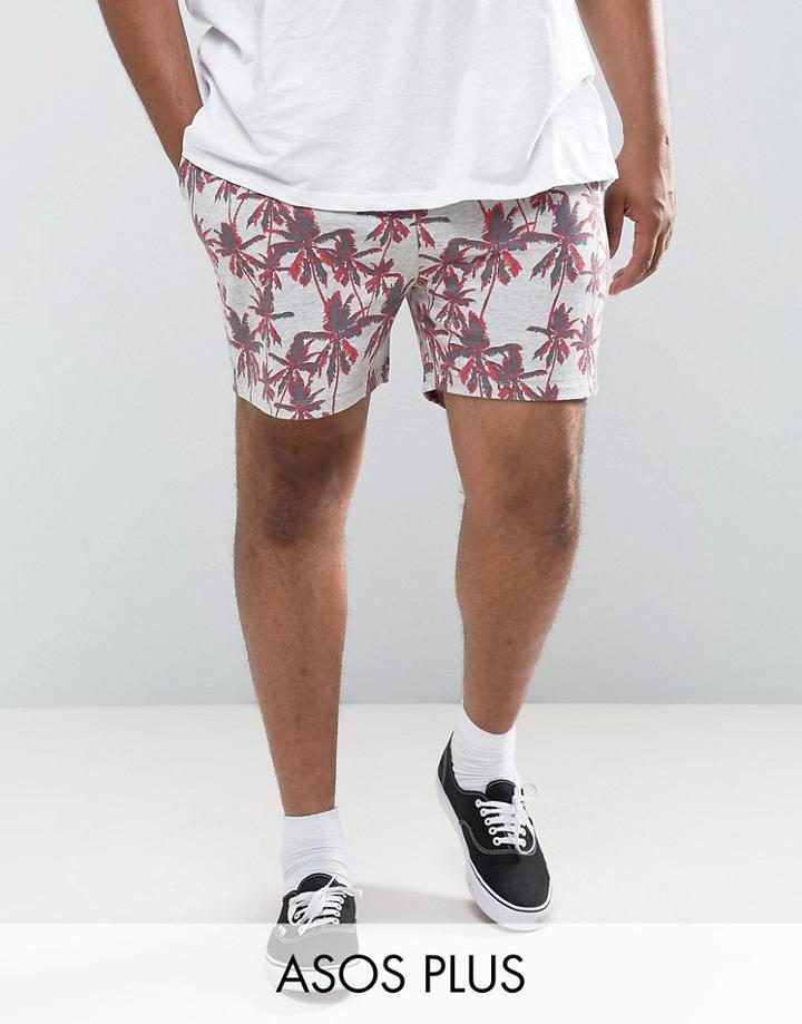 Asos Plus Jersey Short In Palm Print - Gray