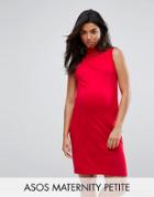 Asos Maternity Petite Shift Dress With Shirred Neck - Red