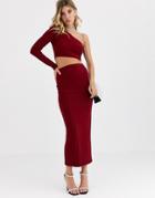 Aym Premium Bodycon Midaxi Skirt Coord In Berry-red