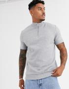Asos Design Short Sleeve Sweatshirt With Half Zip In Gray Marl