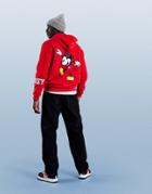 Asos Design Relaxed Fleece Hoodie With Mickey Mouse Prints In Red