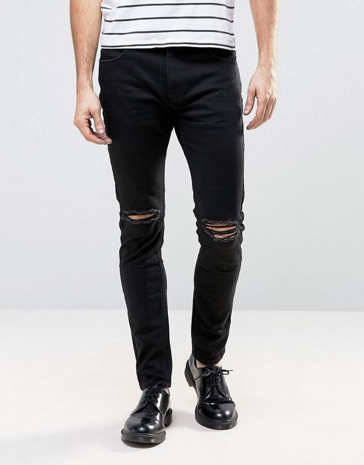 Rollas Thin Captain Slim Fit Jean Black Knee Rip - Black