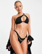 Ann Summer Viva Las Vegas One Shoulder Underwire Chain Detail Bikini Top In Black