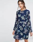 Yumi Floral Long Sleeve Dress - Navy